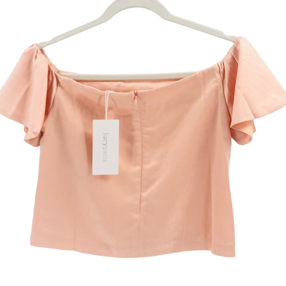 Lucy Paris NEW Womens Size Medium Off-the-Shoulder Blouse in Metallic Blush Pink - Picture 6 of 7